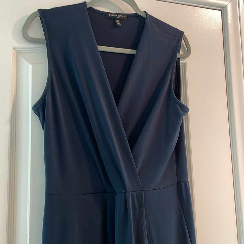 Banana Republic Navy Pleated Knit Wrap Dress